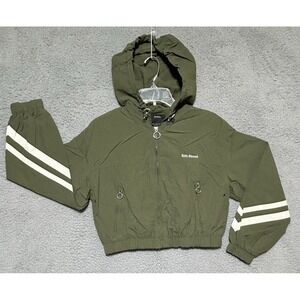 Bershka Womens Cropped‎ Full Zip Hoodie S Extra Street Casual Green White Y2K